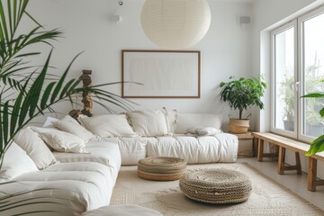 Scandinavian Inspired Living Room with Neutral Tones and Rustic Touches
