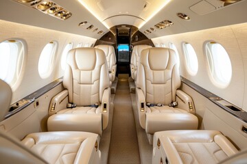 Private Jet Interior with Plush Leather Seating and Exclusive Ambiance