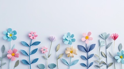 springtime joy and Easter celebrations with lifelike felt embellishments, showcasing delicate pastel colors against a clean, flat white background.
