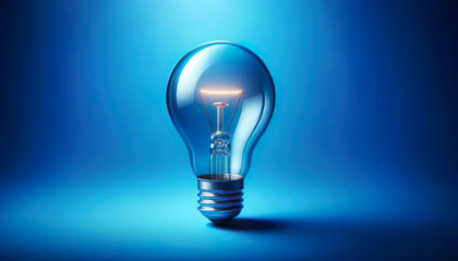A glowing light bulb radiates brilliance against a serene blue background - 752546327
