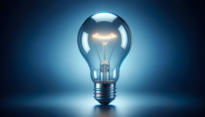 A glowing light bulb radiates brilliance against a serene blue background - 752546377