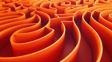 Fototapeta na wymiar Abstract Background of a curved Maze in orange Colors. 3D Render