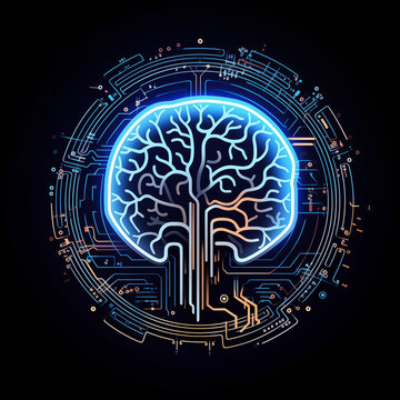 illustration of brain on circuit board over neural network