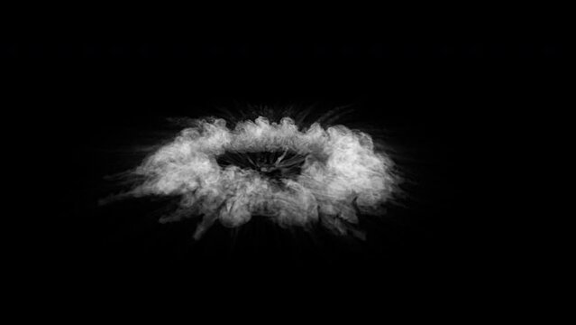 Smoke shockwave explosion on black, alpha channel, green background