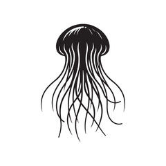 Fluid Tranquility: Vector Jellyfish Silhouette - Capturing the Graceful Movement and Ethereal Beauty of Underwater Life. Minimalist black vector illustration.