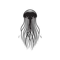 Fluid Tranquility: Vector Jellyfish Silhouette - Capturing the Graceful Movement and Ethereal Beauty of Underwater Life. Minimalist black vector illustration.