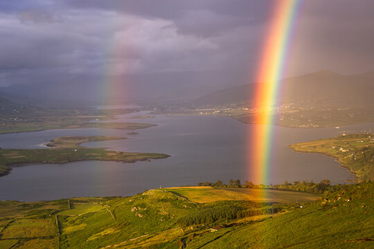 Double rainbow at Valentia Island on Ring of Kerry in Ireland, Wild Atlantic Way 