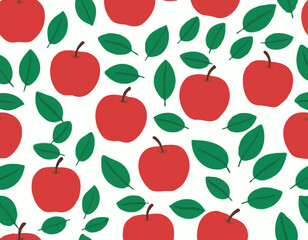 Fototapeta na wymiar Red apple with green leaves isolated on white background, flat design, fruit vector illustration