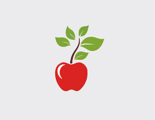 Red apple with green leaves isolated on white background, flat design, fruit vector illustration

