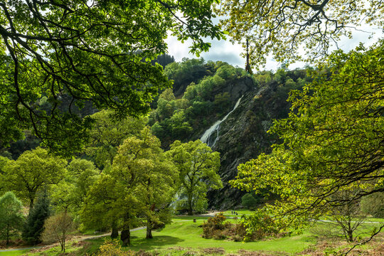 Landscape view with Powerscourt Waterfall in county Wiclow Ireland