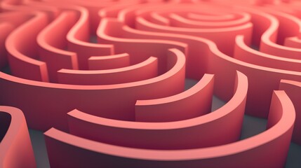 Abstract Background of a curved Maze in red Colors. 3D Render