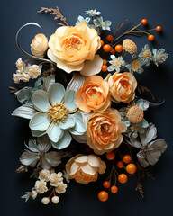 Spring blossoming paper flowers in various harmonious colors, creatively arranged, with soft, gentle, and complementary hues.