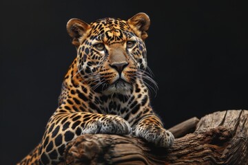 leopard on a tree trunk  - obrazy, fototapety, plakaty