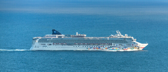 Norwegian Star Cruise ship passing through Donegal coastline in Ireland, Wild Atlantic Way