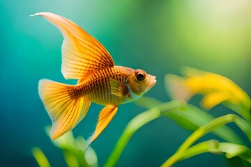 tropical aquarium fish on natural blurred underwater background, macro underwater wildlife created with generative ai technology