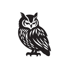 Night's Guardian: Black Vector Owl Silhouette - Capturing the Mystery and Majesty of Nature's Nocturnal Hunter. Minimalist Owl illustration.