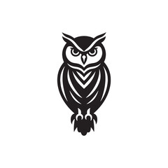 Night's Guardian: Black Vector Owl Silhouette - Capturing the Mystery and Majesty of Nature's Nocturnal Hunter. Minimalist Owl illustration.