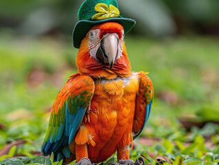 macaw with a st. patrick's day hat