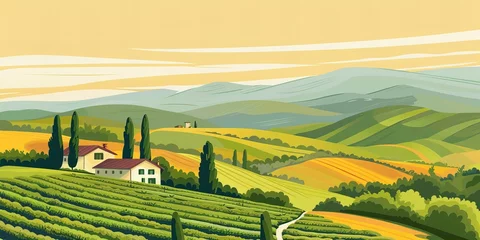 Papier Peint photo Olive verte picturesque landscape inspired by Italian Tuscany full of greenery, hills and winding roads