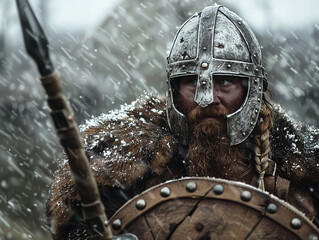 viking warrior with helmet