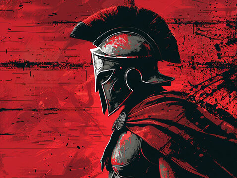 Spartan warrior on a red background