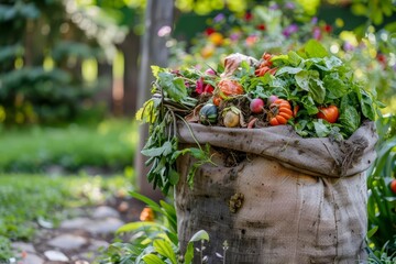Home gardening Organic waste composting in a green backyard