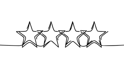 Hand draw doodle of four stars illustration in continuous line arts style vector
