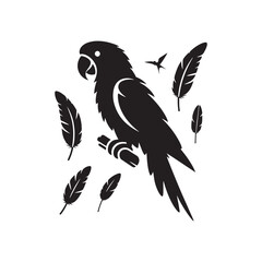 Shadow Parrot: Black Vector Parrot Silhouette - Capturing the Elegance and Charm of Nature's Vivid Avian Companion. Minimalist parrot illustration, Parrot vector.