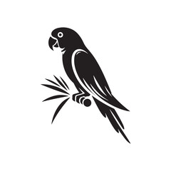 Shadow Parrot: Black Vector Parrot Silhouette - Capturing the Elegance and Charm of Nature's Vivid Avian Companion. Minimalist parrot illustration, Parrot vector.