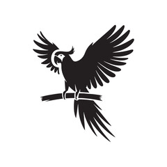 Shadow Parrot: Black Vector Parrot Silhouette - Capturing the Elegance and Charm of Nature's Vivid Avian Companion. Minimalist parrot illustration, Parrot vector.