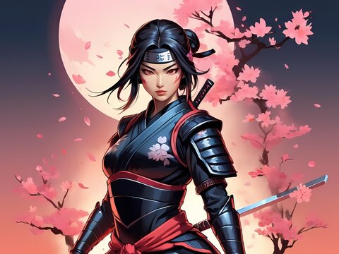 vector art of a female ninja knight with red masker