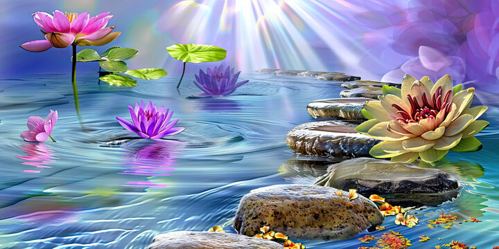 Soothing Serenades: Melodies of Calmness and Visuals of Tranquility. Tranquil Spa Graphics. Vivid.