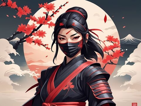 vector art of a female ninja knight with red masker