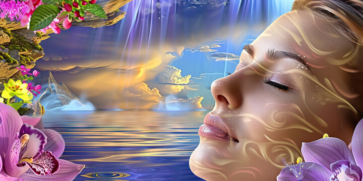 Tranquil Tranquility: Close-Up Smiles in Spa Serenity. Tranquil Spa Graphics Aesthetics. Vivid.