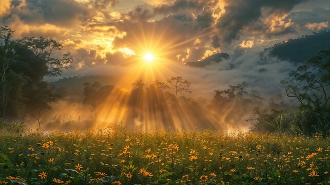 Sunrise Splendor over Wildflowers