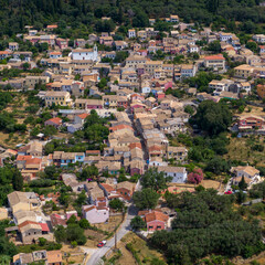 Fototapeta na wymiar Aerial view from the drone of the village of Skripero on the Greek island of Corfu in Greece,Europe