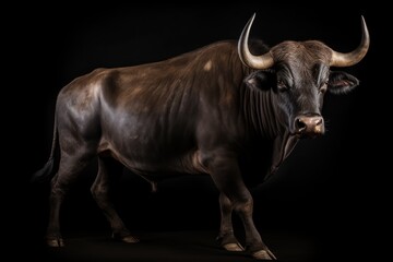 Portrait of a bull on a black background. Bullfight Concept. Encierro. San Fermin concept with Copy...