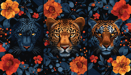 Floral Animal Prints, animal print, floral fusion, wildlife inspired patterns vector illustration background - obrazy, fototapety, plakaty