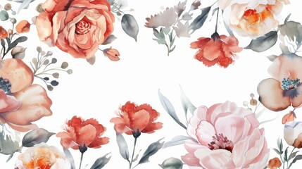Flowers watercolor illustration. Manual composition. Big set of watercolor elements designed for textile, wallpapers, and greeting cards. Suitable for various design purposes