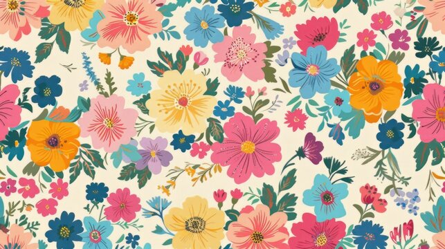 Got it: Spring Garden variety flowers in rainbow medallion hand-drawn vector seamless pattern, offering a vintage Romantic Bloom design. This floral print embodies the cottagecore aesthetic