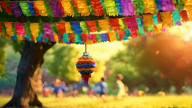 children's party with pi ata and candy. Selective focus. happy.