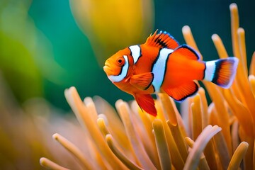 Fototapeta na wymiar tropical aquarium fish on natural blurred underwater background, macro underwater wildlife created with generative ai technology