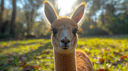 Portrait of a Lama in the forest - obrazy, fototapety, plakaty