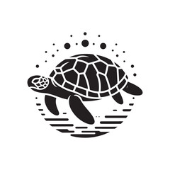 Shadowed Shells: Black Vector Turtle Silhouette - Capturing the Serenity and Strength of Nature's Ancient Marine Wanderer. Minimalist Turtle illustration.