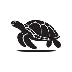 Shadowed Shells: Black Vector Turtle Silhouette - Capturing the Serenity and Strength of Nature's Ancient Marine Wanderer. Minimalist Turtle illustration.