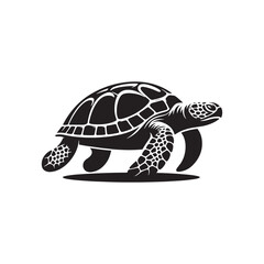 Shadowed Shells: Black Vector Turtle Silhouette - Capturing the Serenity and Strength of Nature's Ancient Marine Wanderer. Minimalist Turtle illustration.