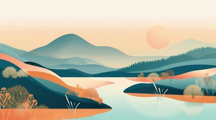 Obraz przedstawia jezioro z górami w tle. Sceneria ukazana jest w sposób realistyczny i zachwycający, tworząc wrażenie spokoju i harmonii z naturą. - obrazy, fototapety, plakaty