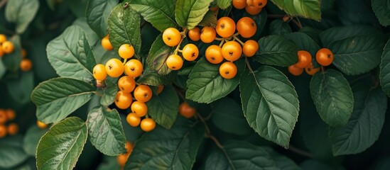 Vibrant orange berries hanging on a branch of a tree in the forest