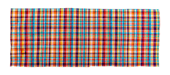 Piece of torn crumpled checkered fabric on a white background. Textile. Cellular tissue isolate