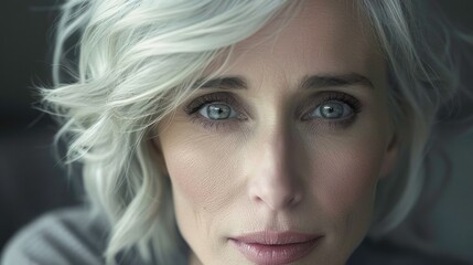 Portrait photography of a Mature woman with silver hair, Classic elegance monochrome